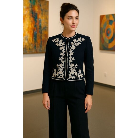 Vintage Saks Fifth Avenue‎ Brocade Black and White Short Jacket Size 8 Old Money - Picture 1 of 14